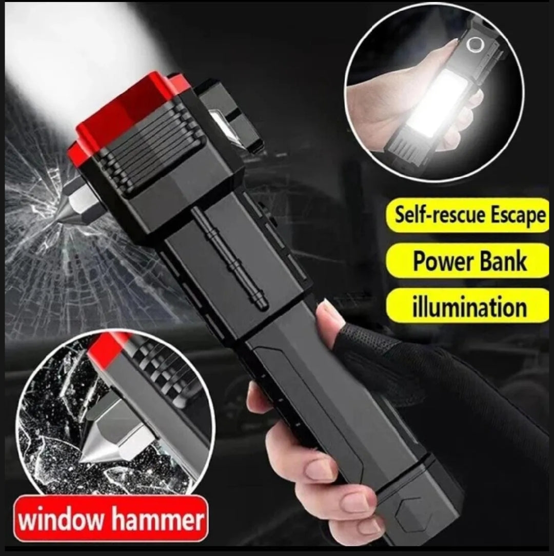 Multifunction 8in1 Portable Led Flashlight Rechargeable LED Torch Flashlight | Car Emergency Tool with Window Breaker Hammer | Cutter | Flashlight Household Rechargeable Ultra Strong Outdoor Bright Led Flashlight