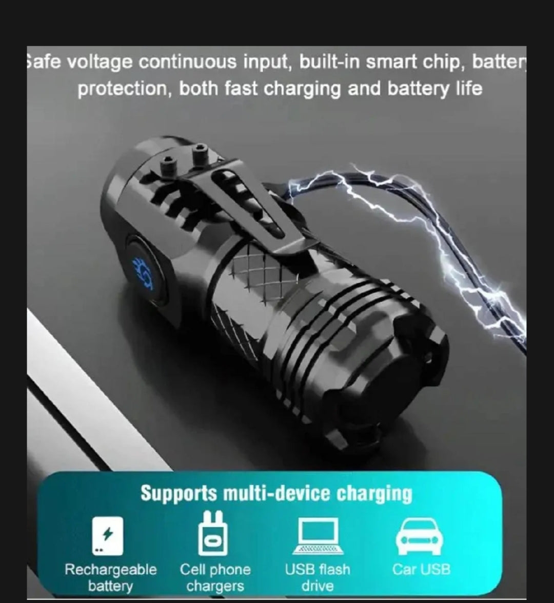 Powerful 3LED Super Bright Flashlight Portable Mini Burst Flash Torch Rechargeable Emergency Spotlight with Pen Clip Tail Magnet - Thumb Size Flashligh - Torch