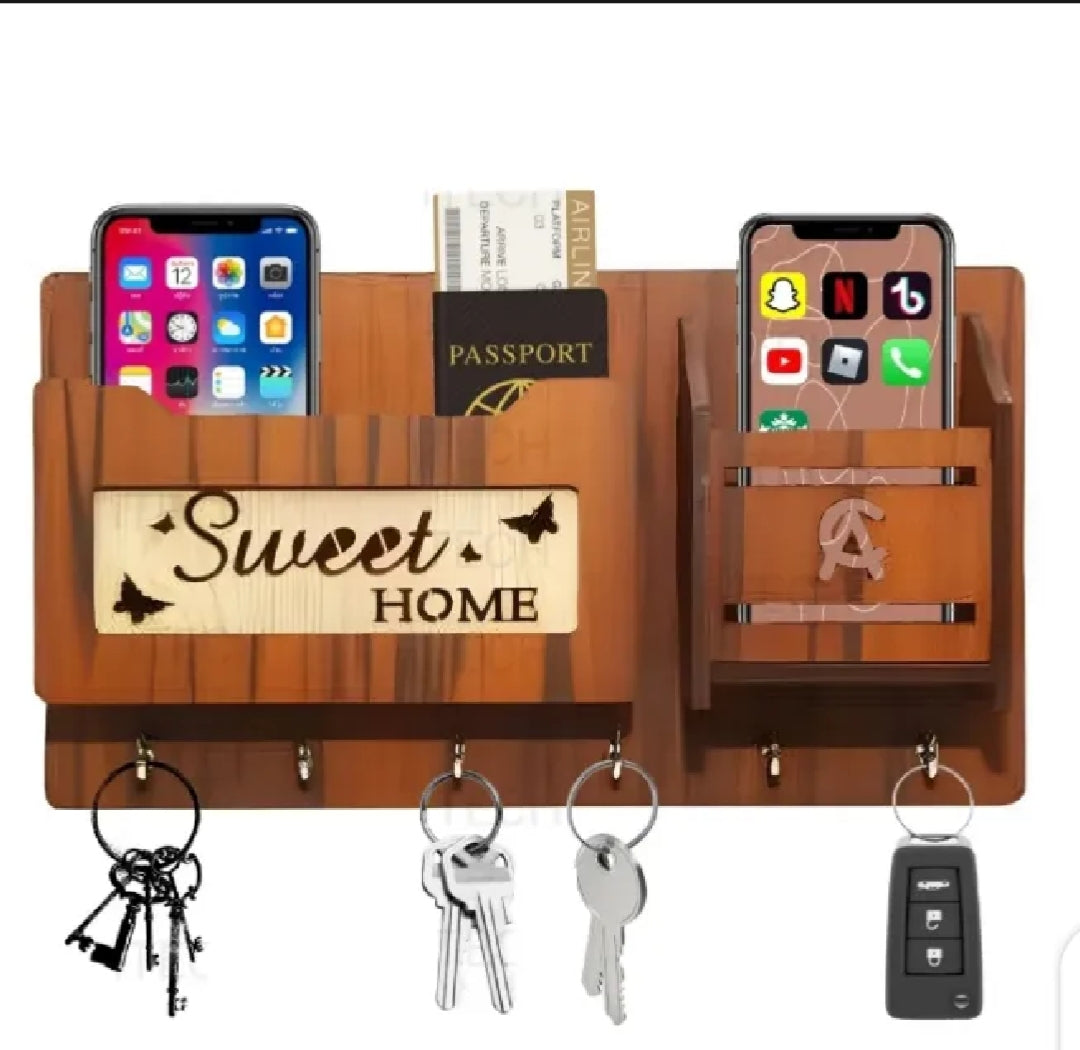Wooden Wall keychain and Mobile phone holder wood wall keychain wood mobile charging holder