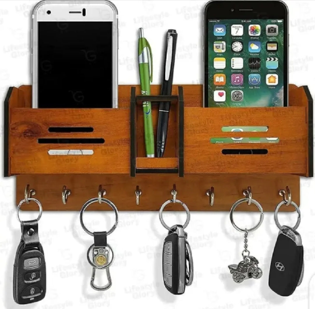 Wooden Wall keychain and Mobile phone holder wood wall keychain wood mobile charging holder
