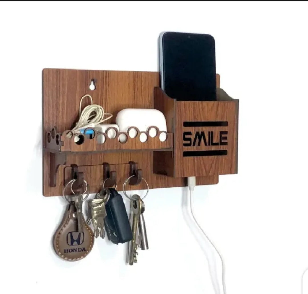 Wooden Wall keychain and Mobile phone holder wood wall keychain wood mobile charging holder