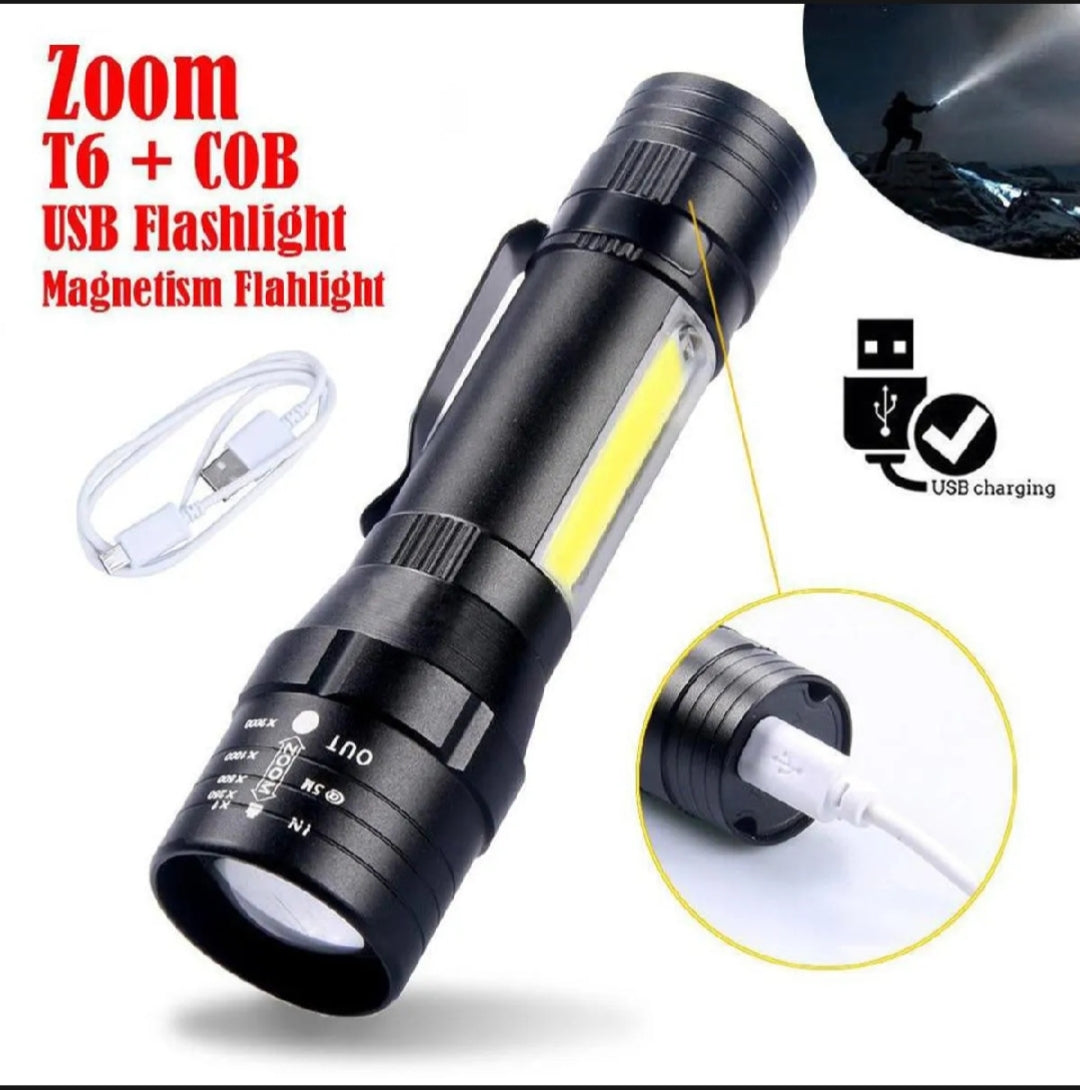 USB Rechargeable Waterproof Zoomable LED Flashlight Torch Tial Clip - Flashlight Rechargeable Telescopic Zoom Torch Mini LED Light & Cable

Specific