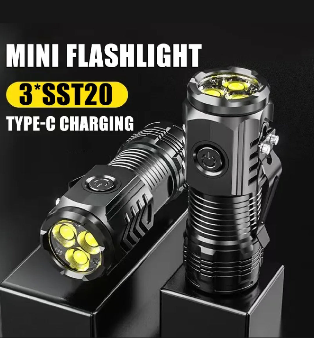 Powerful 3LED Super Bright Flashlight Portable Mini Burst Flash Torch Rechargeable Emergency Spotlight with Pen Clip Tail Magnet - Thumb Size Flashligh - Torch