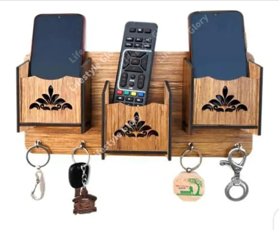 Wooden Wall keychain and Mobile phone holder wood wall keychain wood mobile charging holder